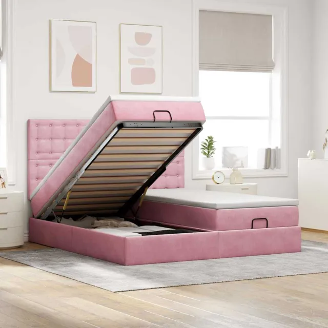 vidaXL Ottoman bed met matrassen 180x200cm fluweel roze