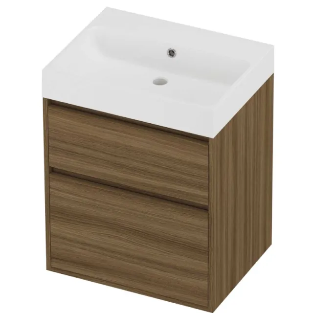 Proline Podium Badmeubelset Polystone Loft 60x46x75 cm Mat White Caramel Walnut Houtlook