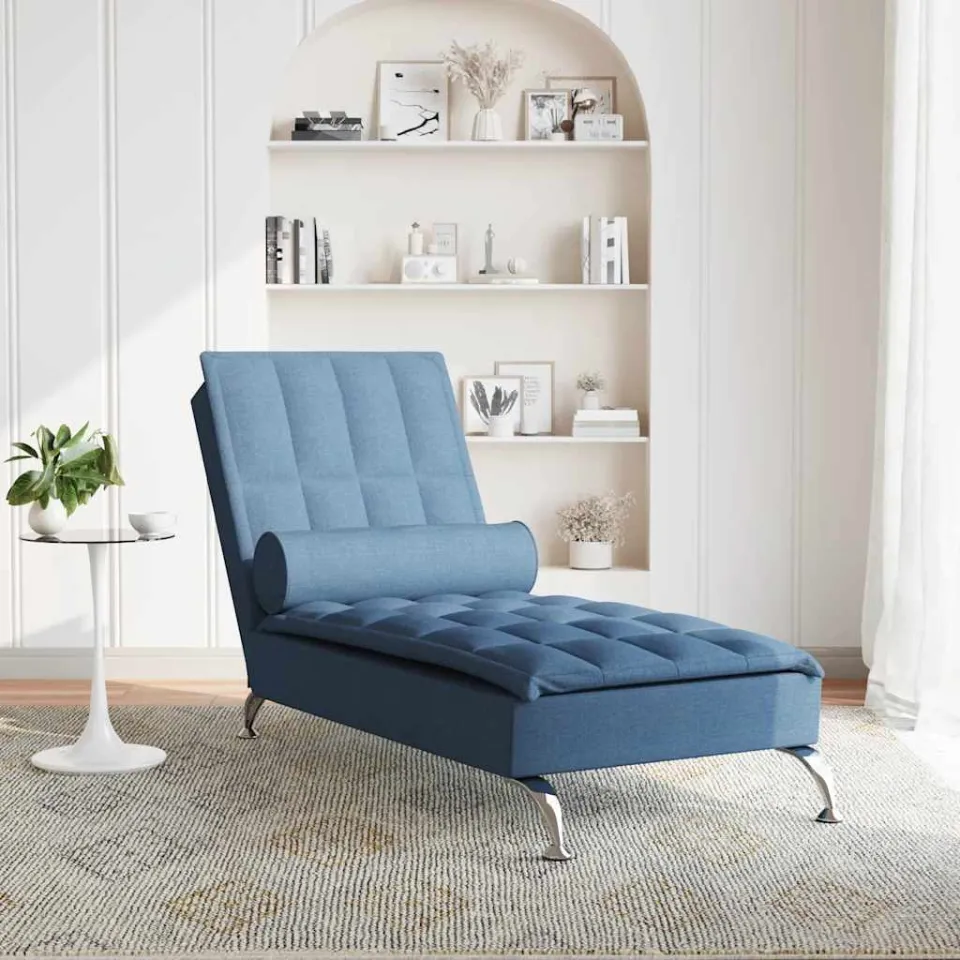vidaXL Massage chaise longue met bolster stof donkergrijs grijs, foto 3