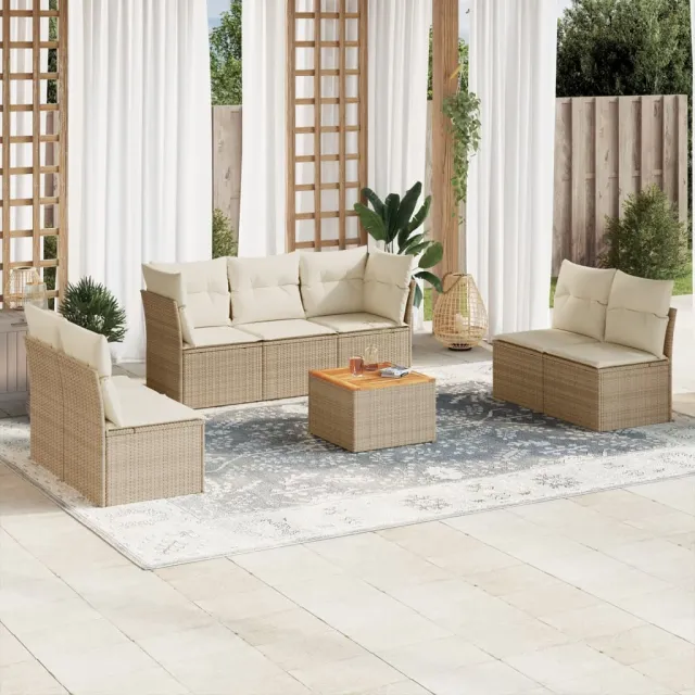 vidaXL 8-delige Loungeset met kussens poly rattan beige, foto 2