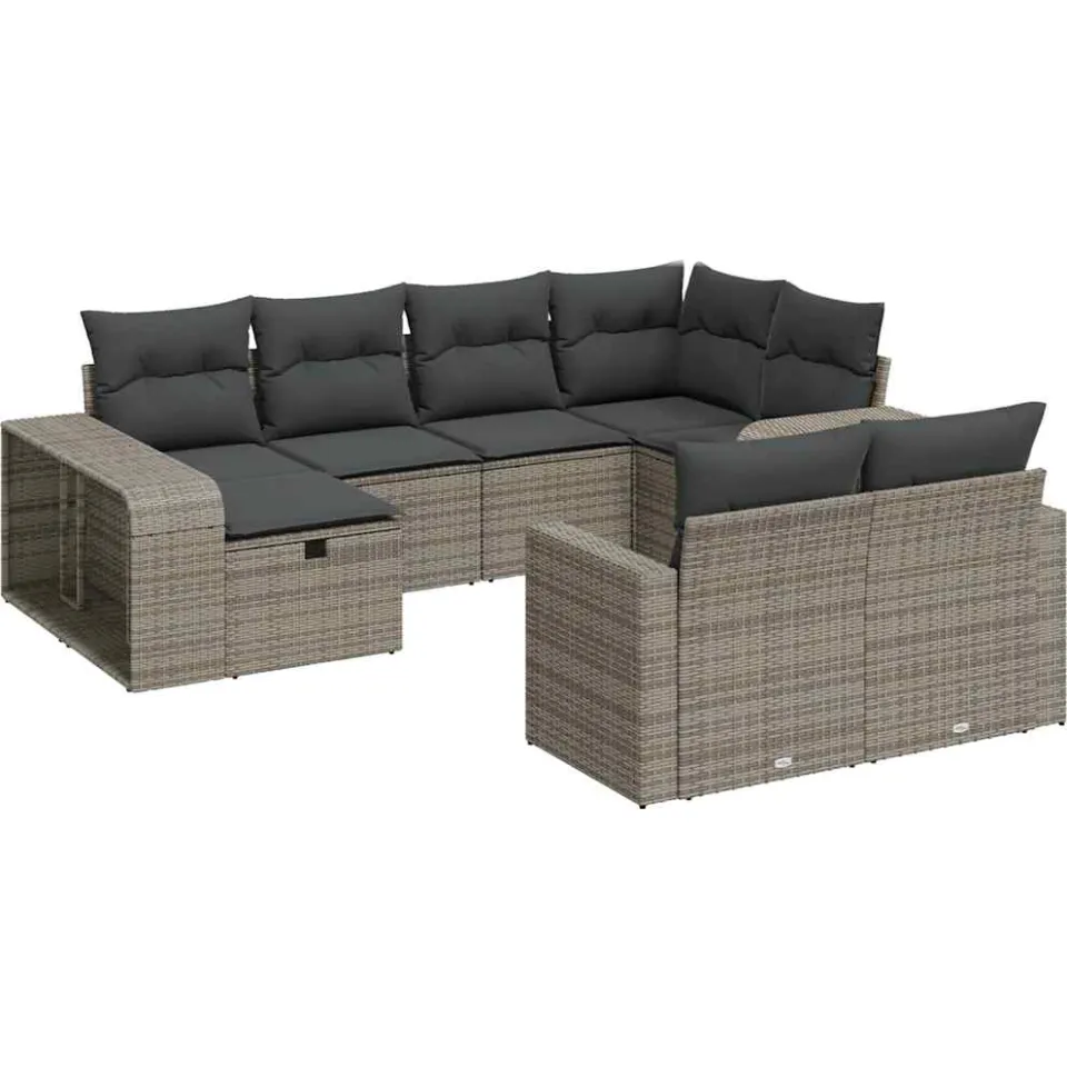 vidaXL 10-delige Loungeset met kussens poly rattan grijs, foto 3