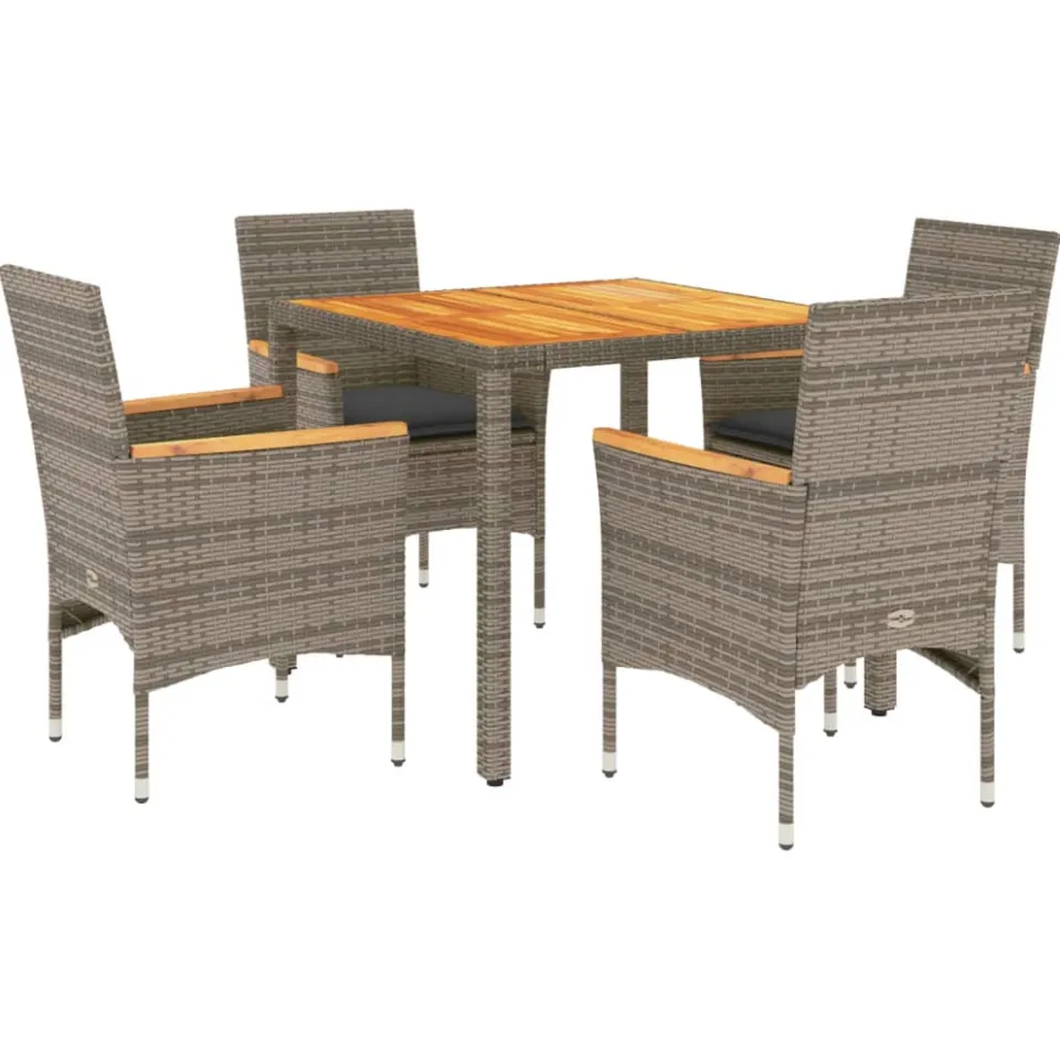 vidaXL 5-delige Tuinset met kussens poly rattan en acaciahout grijs, foto 3