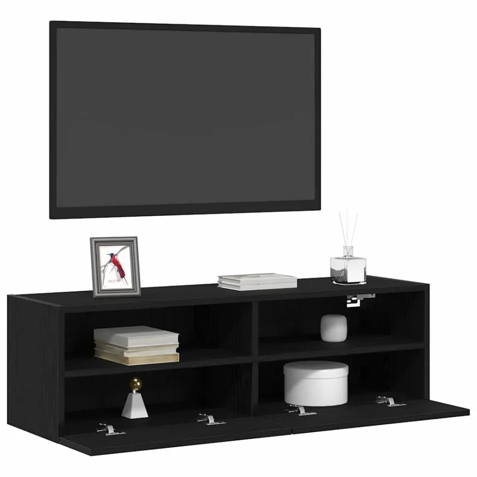 vidaXL TV Wandkast 100 x 30 x 30 cm Zwart Eiken Bewerkt hout, foto 3
