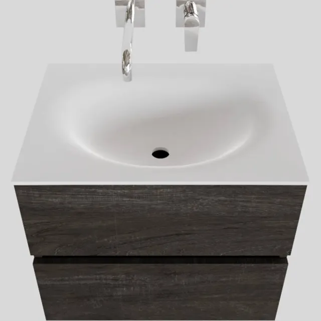 Boss & Wessing Badkamermeubel Solid Surface BWS Stockholm 60x46 cm Wood Dark Brown (0 kraangaten) Houtlook