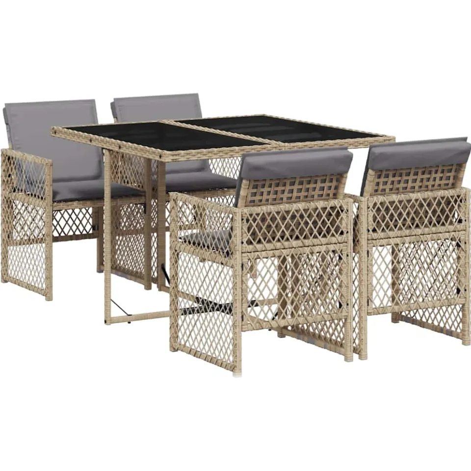 vidaXL 5-delige Tuinset met kussens poly rattan beige, foto 3