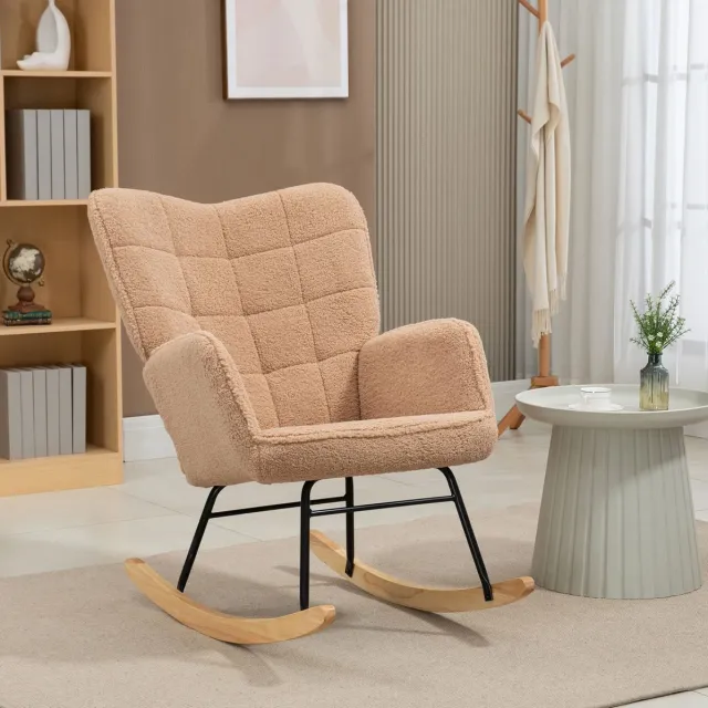 MODENUIT Schommelstoel 98 x 71 x 101 cm - Met Armleuningen - Woonkamer En Slaapkamer - Stof - Bruin Brown