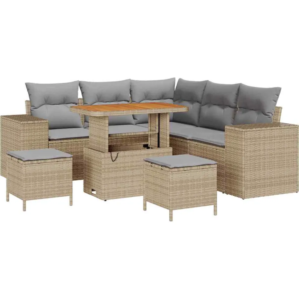 vidaXL Tuin Sofa Set 8 st Beige poly rattan