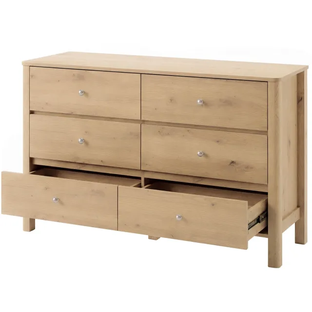 Ropilly Ladekast met 6 lades - 120 x 40 x 80 cm - Met metalen ladegeleiders - Eikenkleur en metalen handgrepen - Voor woonkamer, eetkamer of slaapkamer