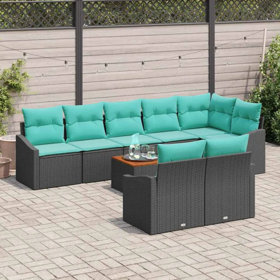 vidaXL Tuinbankenset 9 st Zwart poly rattan, foto 3