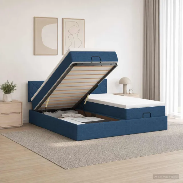 vidaXL Ottoman bed met matras met hoofdeinde 2 st Blauw Stof
