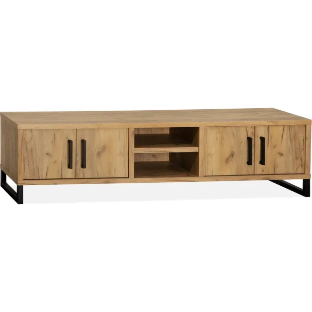 A-Meubel Reeuwijk TV Meubel Groot - Eiken Hout Look - 180 x 45 x 50 cm - TV Kast - 4 deuren, 2 open vakken Smoked Oak
