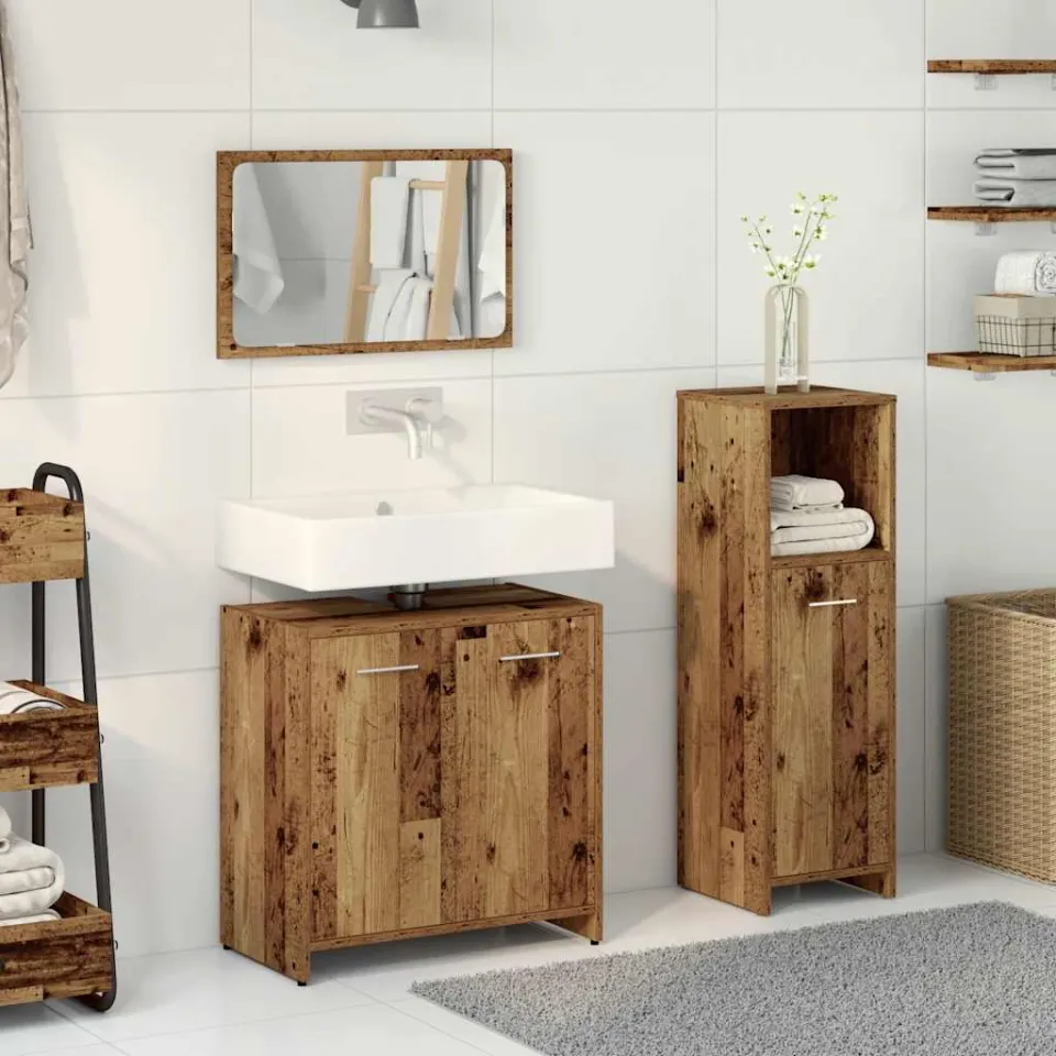 vidaXL 3-delige Badkamermeubelset bewerkt hout oud houtkleurig bruin, foto 2