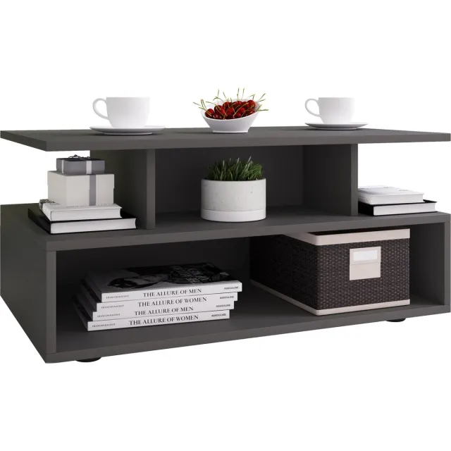 Vcm Houten hoge banktafel Hoge salontafel Woonkamertafel Bijzettafel Plank Esila Antraciet