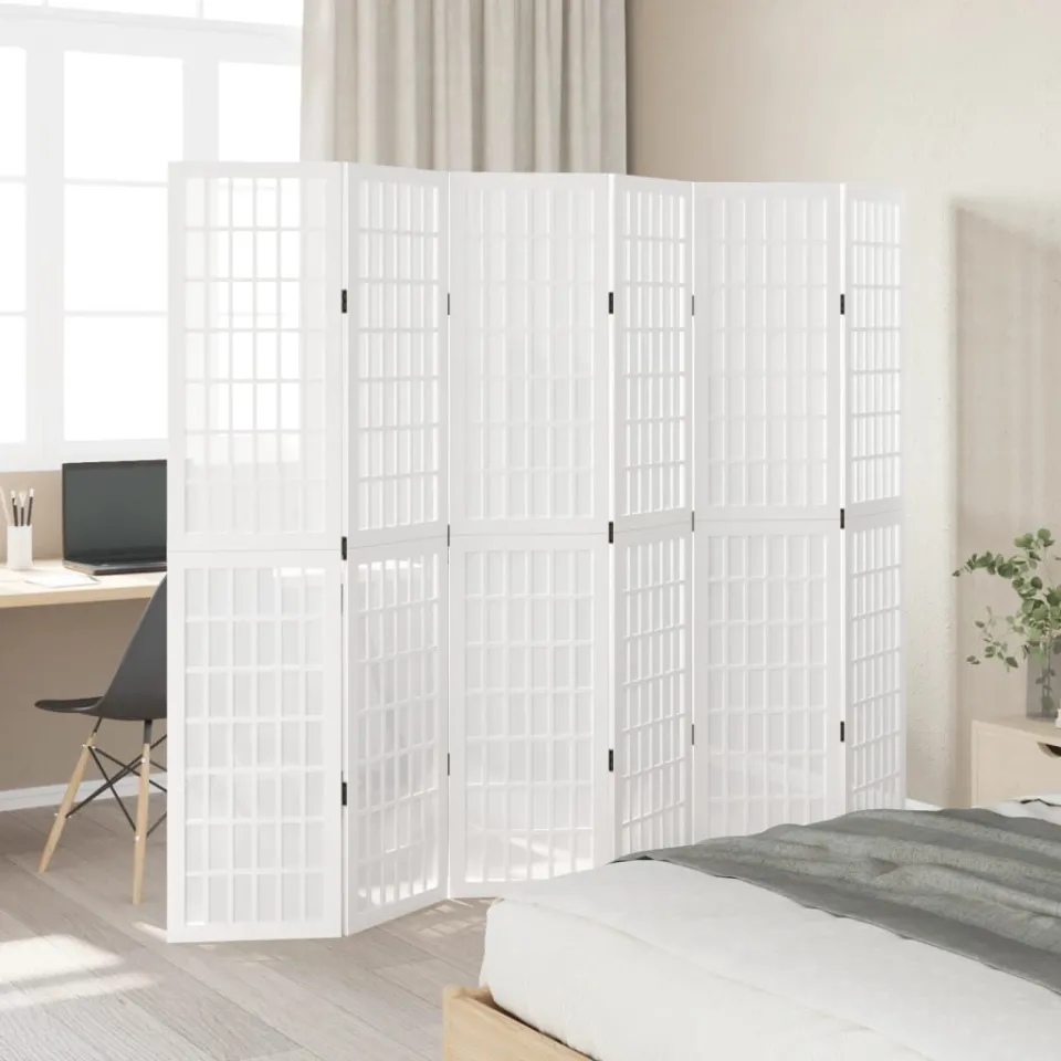 vidaXL Kamerscherm met 6 panelen massief paulowniahout wit, foto 3
