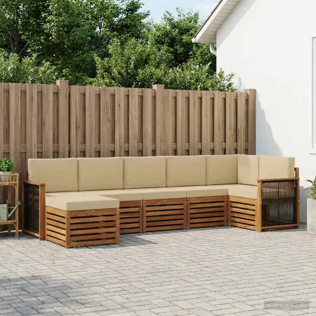 vidaXL Buiten bankenset 7 st 6-zits Natuurlijk en Beige