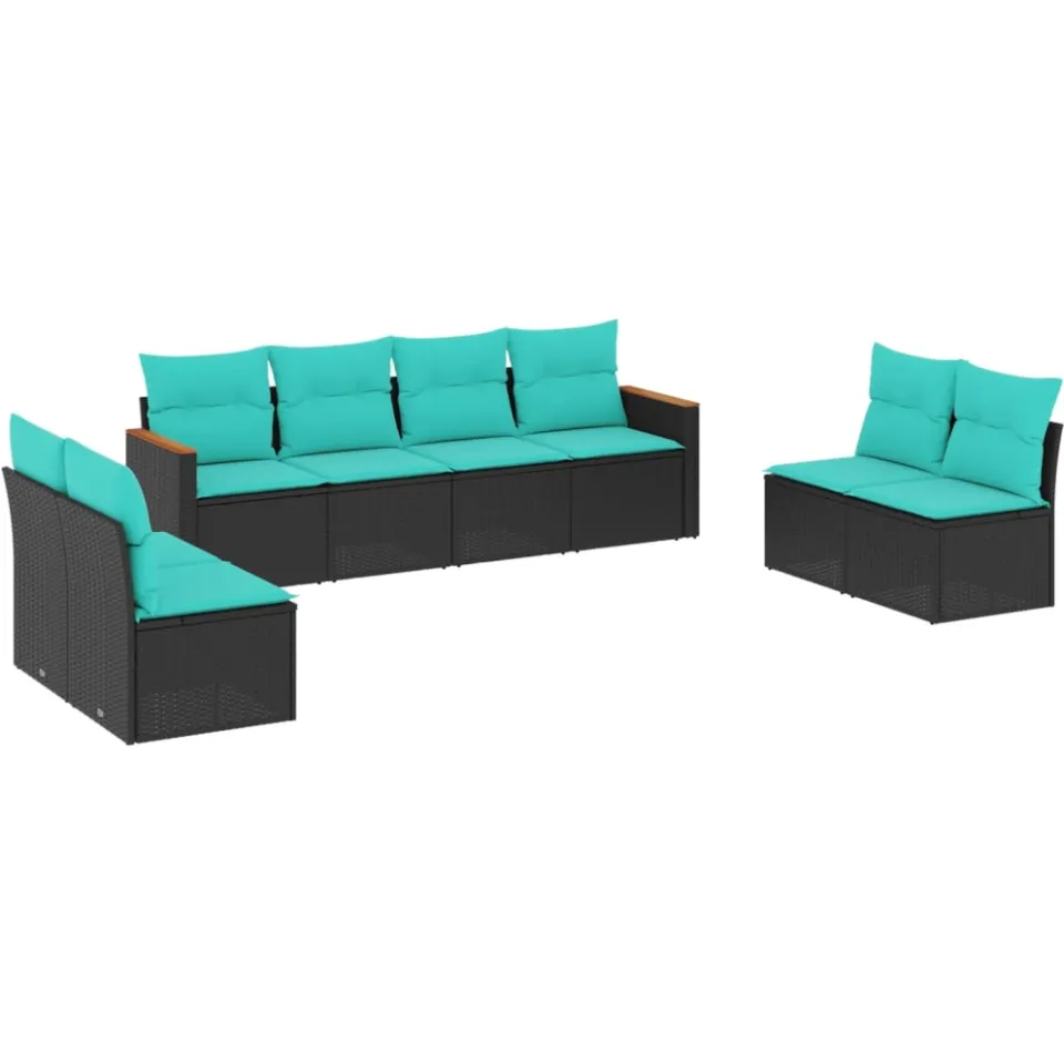 vidaXL 8-delige tuinbankset met kussens, zwart polyrotan, foto 3