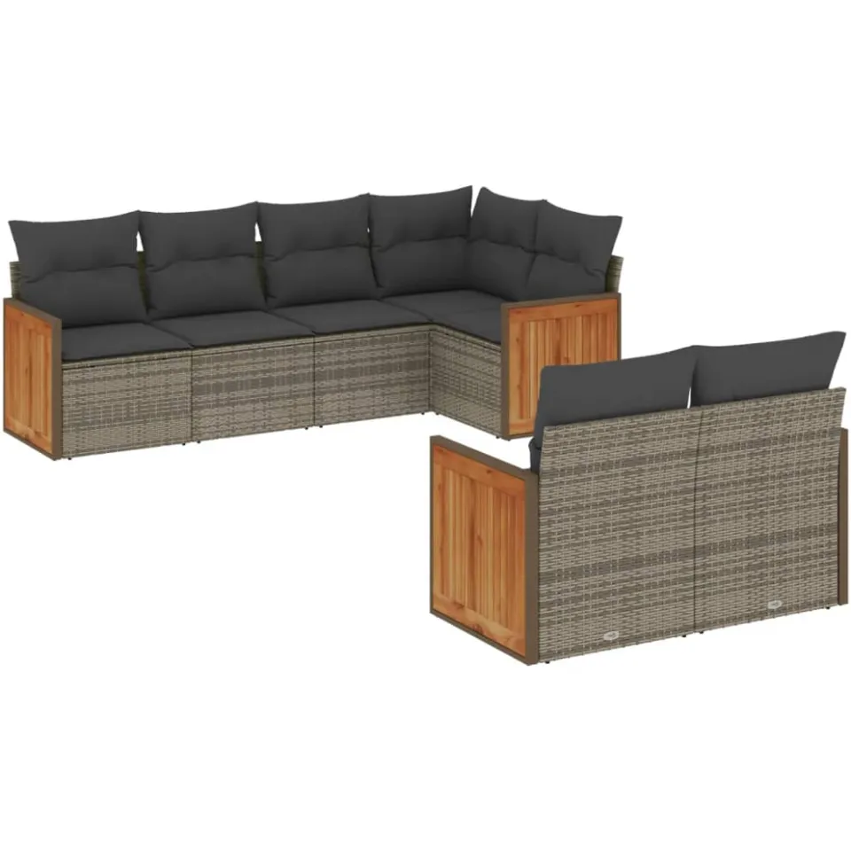 vidaXL 7-delige Loungeset met kussens poly rattan grijs, foto 4