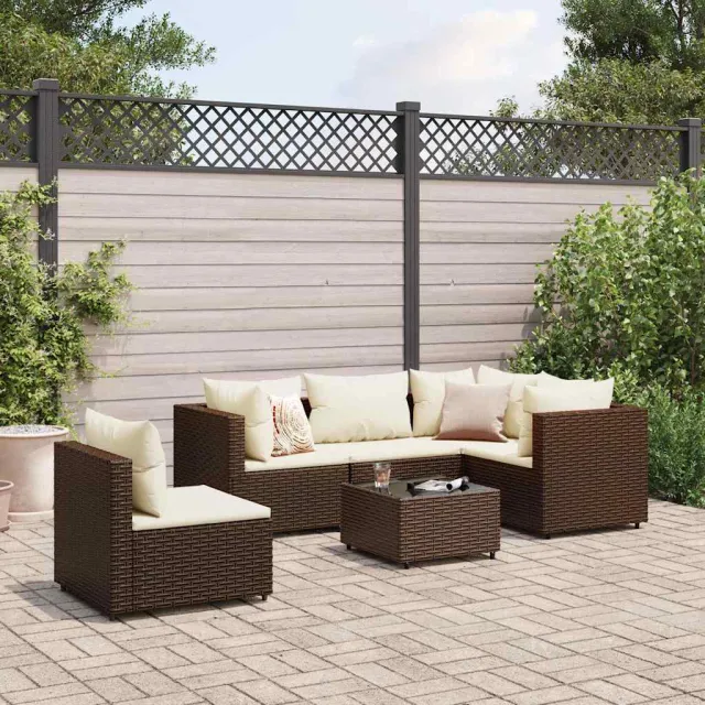 vidaXL 6-delige Loungeset met kussens poly rattan bruin, foto 2