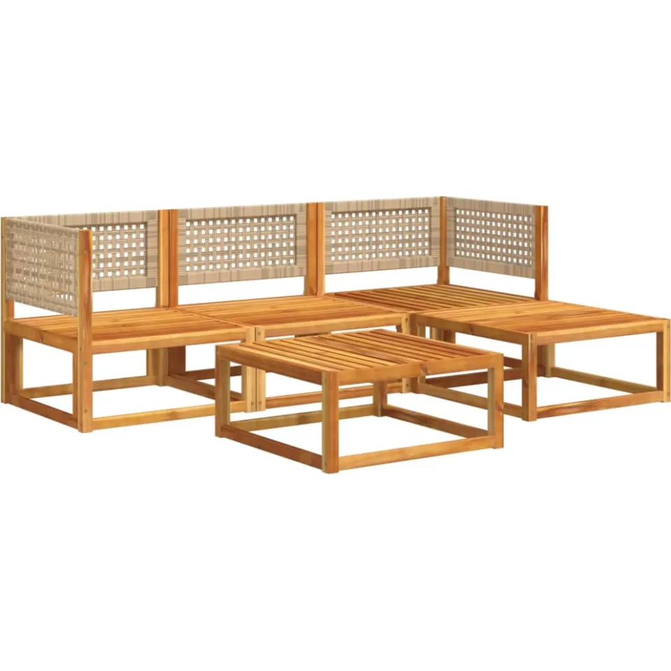 vidaXL 5-delige tuinbankset met kussens acaciahout & rotan Bruin