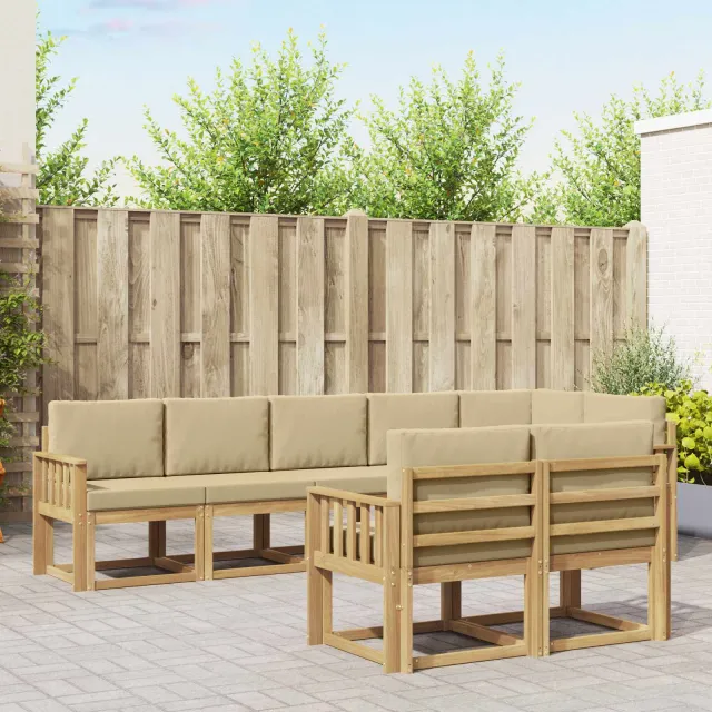 vidaXL Buiten bankenset 8 st 8-zits Wit en Beige Massief Acaciahout