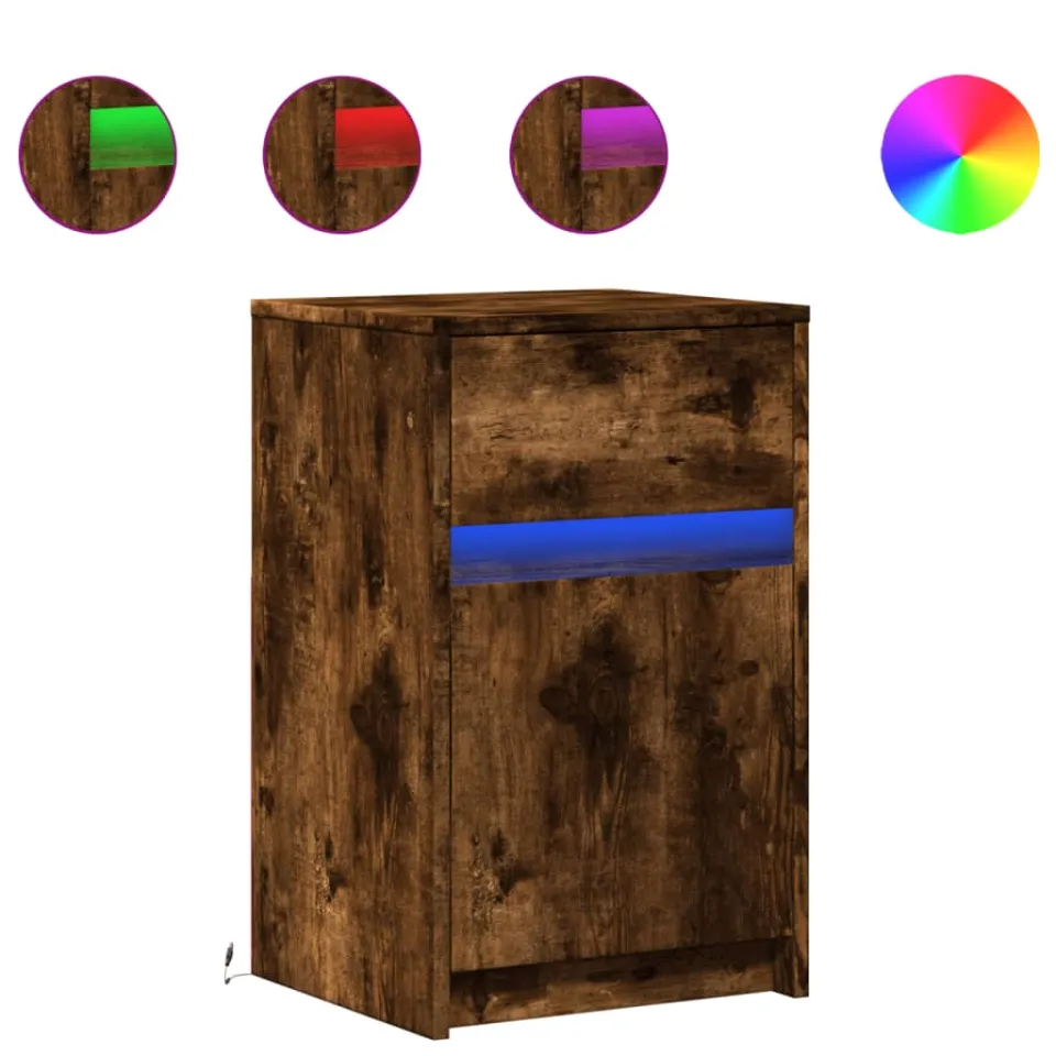 vidaXL nachtkastje met LED-verlichting bewerkt hout gerookt eikenkleur, foto 3