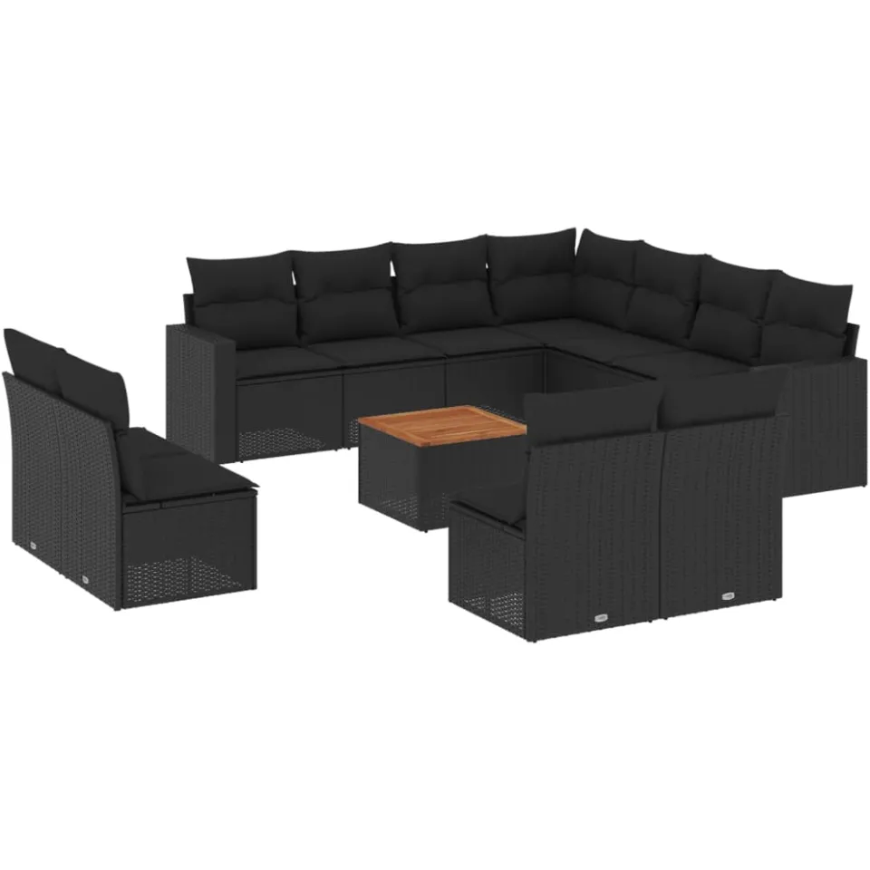 vidaXL 12-delige Loungeset met kussens poly rattan zwart