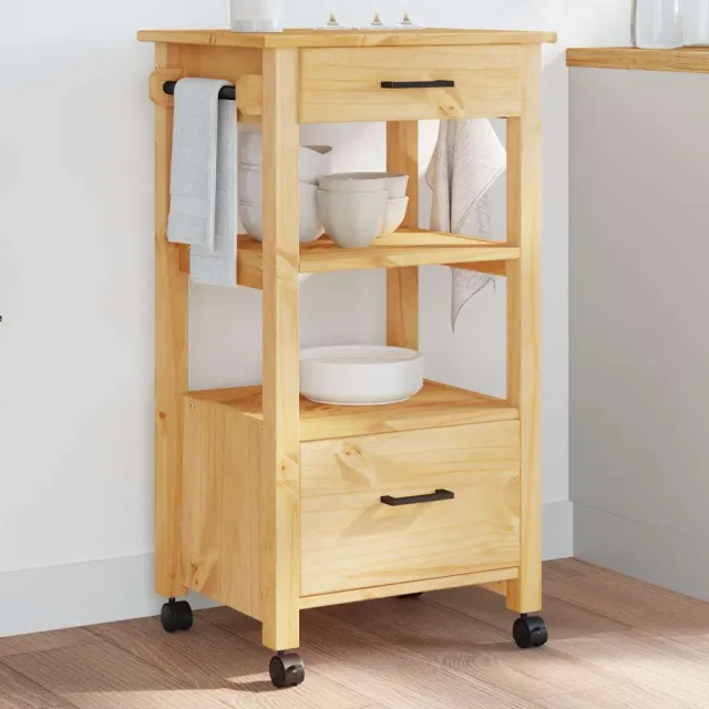 vidaXL Keukentrolley MONZA 48x40x88,5 cm massief grenenhout bruin