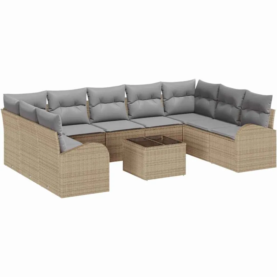 vidaXL Bankstel 10 st 9-zits Beige poly rattan