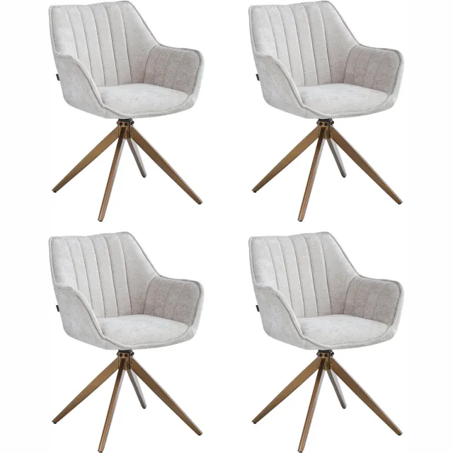 Colenis Yasmin Eetkamerstoelen - Set van 4 - Beige - Chenille Stof - 180° Draaistoelen - Geborsteld Goud Poten - Gestoffeerde zitting