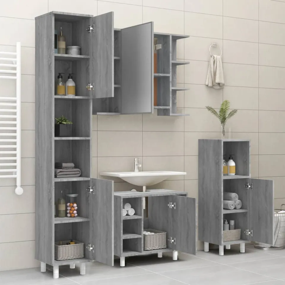 vidaXL Badkamerkast 30x30x179cm bewerkt hout grijs sonoma eikenkleurig, foto 4