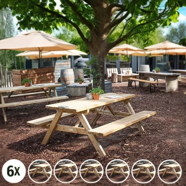 Rockwood® 6x Picknicktafel Massief Grenen Luxe Superieur 1.80m inclusief montage op locatie Naturel