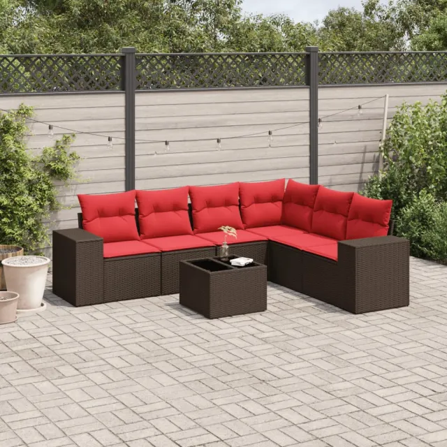 vidaXL 7-delige tuinbankset met kussens, bruin polyrotan, foto 2