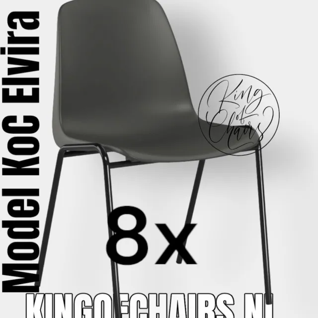 King of Chairs set van 8- model KoC Elvira antraciet met zwart onderstel. Kantinestoel stapelstoel kuipstoel vergaderstoel tuinstoel kantine stoel stapel kantinestoelen stapelstoelen kuipstoelen stapelbare keukenstoel Helene eetkamerstoel