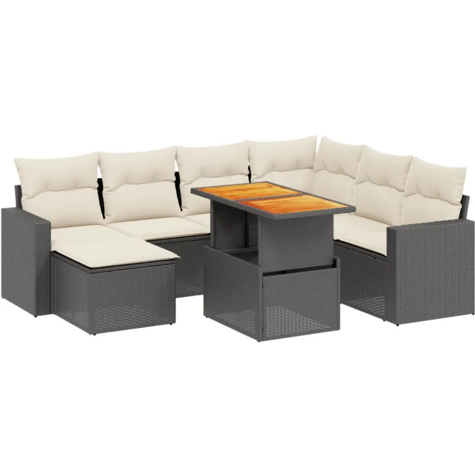 vidaXL 8-delige Loungeset met kussens poly rattan zwart, foto 3