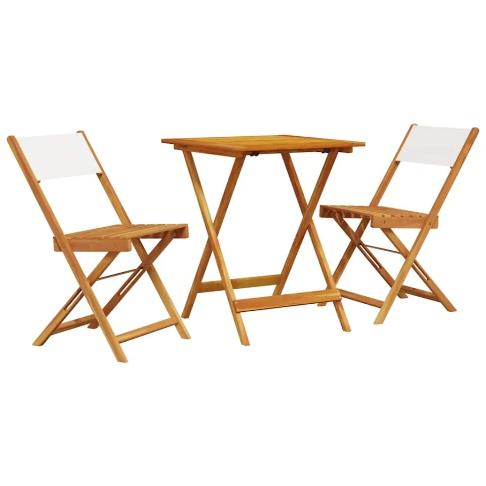 vidaXL 3-delige Bistroset stof en massief hout crèmewit