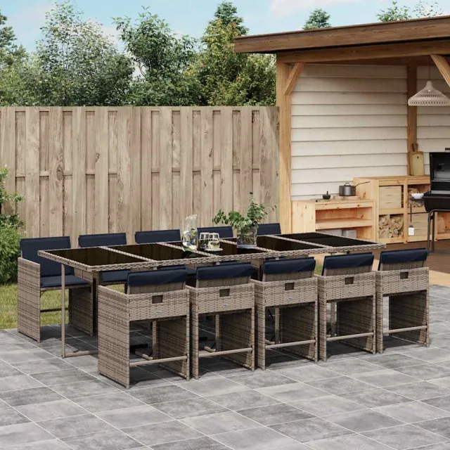 vidaXL 11-delige tuinset met kussens, grijs polyrotan