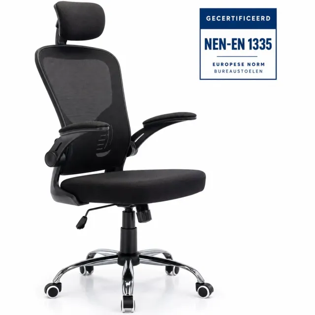 Infinity Goods Ergonomische Bureaustoel - Office Chair - Verstelbaar - 4D Lendensteun & Mesh - Tot 150kg - NEN-EN1335 - Zwart Zwart Stof Hoofdsteun