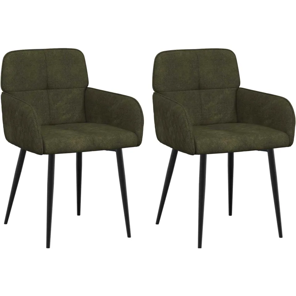vidaXL Eettafelstoelen 2 st Nep Suede Leer Legergroen 59x56,5x85cm groen, foto 3