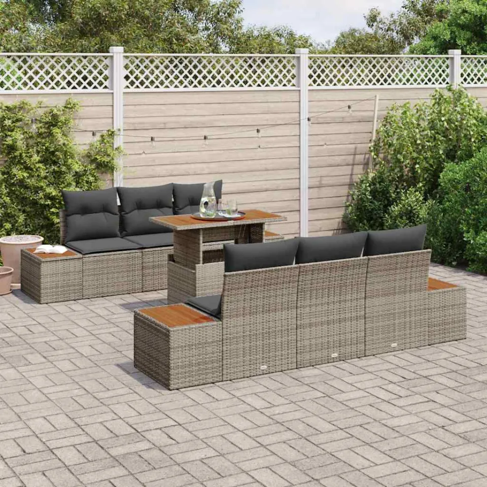 vidaXL Tuin Sofa Set 7 st Grijs Poly riet, foto 2