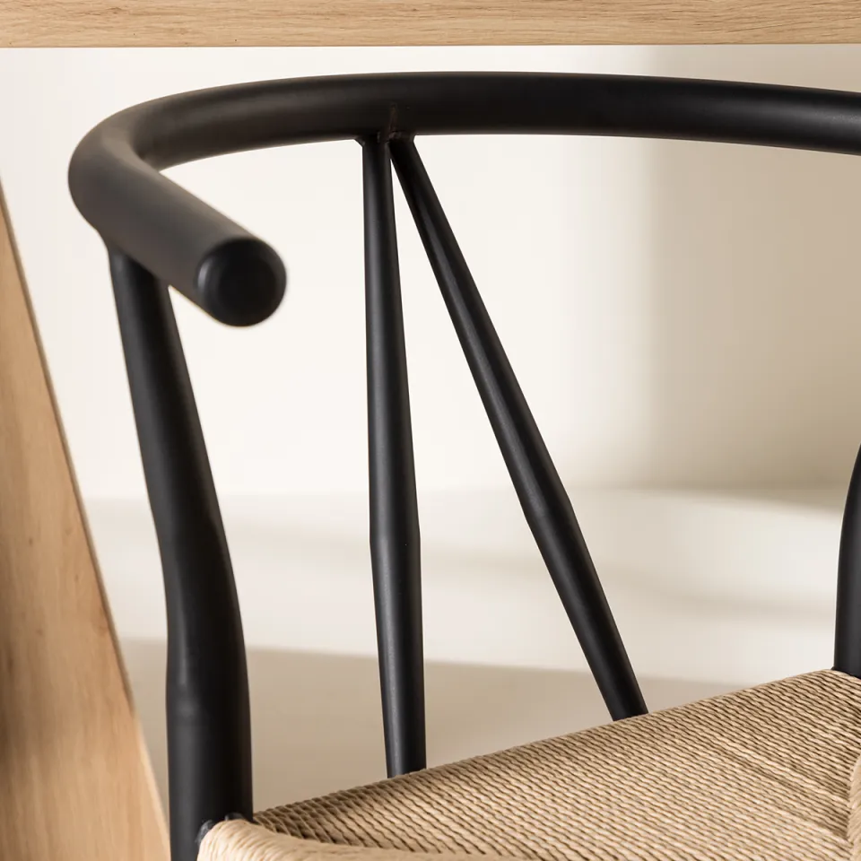 Nest living Bengt eetkamerstoel zwart - met rotan zitting, foto 5