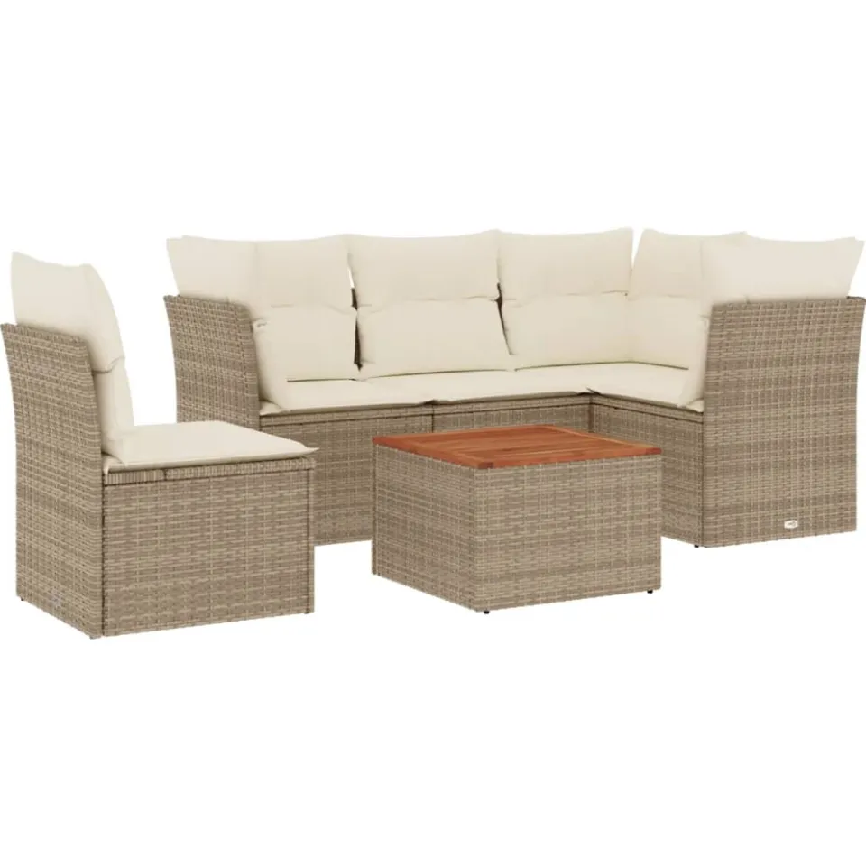 vidaXL 6-delige Loungeset met kussens poly rattan beige, foto 3