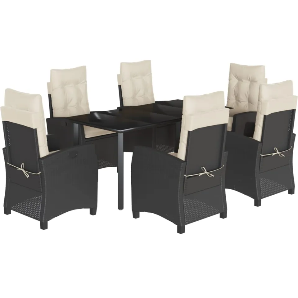 vidaXL 7-delige Tuinset met kussens poly rattan zwart