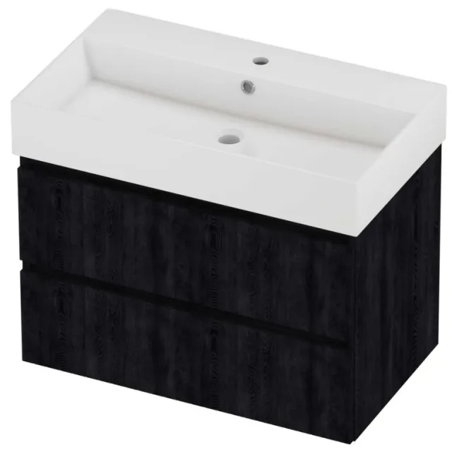 Proline Zara Badmeubelset Porselein Loft 1 Kraangat Symmetrisch 80x46x65 cm Glans Wit Charcoal Oak Eiken