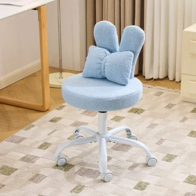 LEADZM Bureaustoel - Teddy fleece - Bureaustoelen-Schuimstofvulling - In Hoogte Verstelbaar - Voor Werk- en Slaapkamer-Blauw-2 artikelen Blauw Konijnenoor 2 stuks
