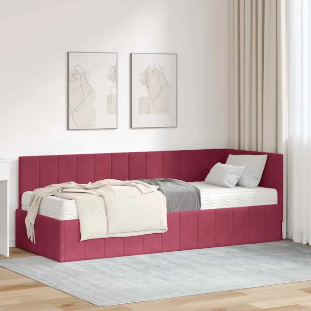 vidaXL Hoekbedframe met Matras 2 st Wijnrood 80 x 200 cm Fluweel
