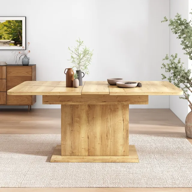 MODFU Uitschuifbare Eettafel - Met Opbergruimte - Modern - Voor Eetruimte - Spaanplaat En Metaal - Naturel Natuurlijk