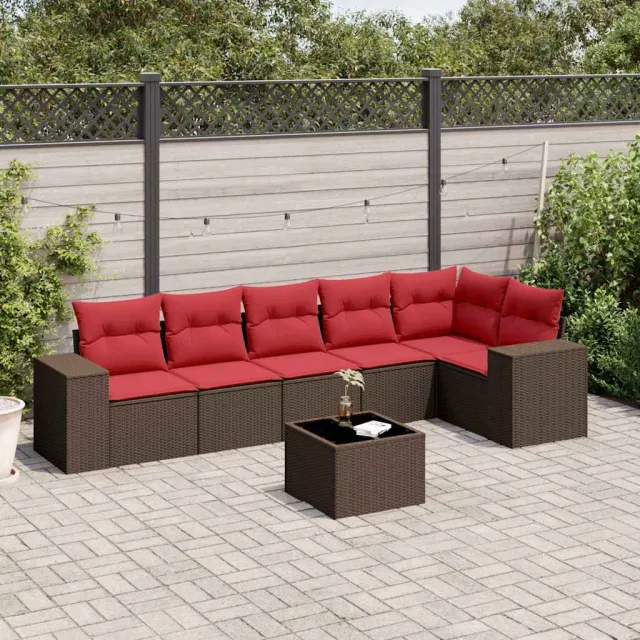 vidaXL 7-delige tuinbankset met kussens, bruin polyrotan, foto 2