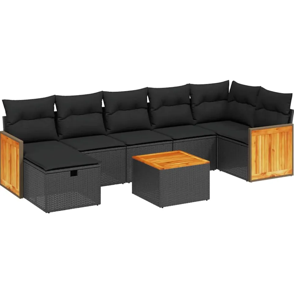 vidaXL 8-delige Loungeset met kussens poly rattan zwart