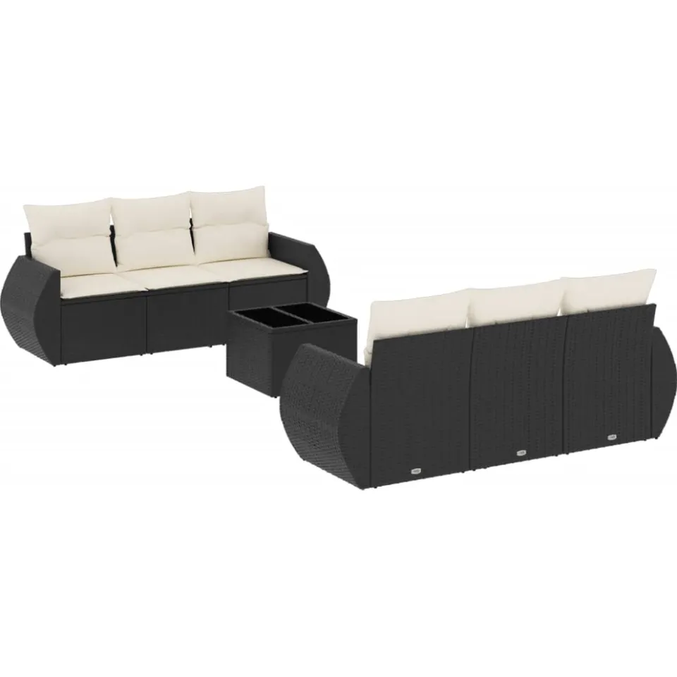 vidaXL 7-delige Loungeset met kussens poly rattan zwart
