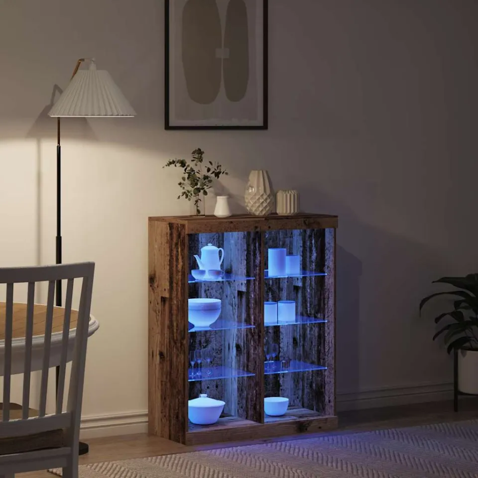 vidaXL LED Sideboard Oud hout 81 x 37 x 100 cm Bewerkt hout bruin, foto 4